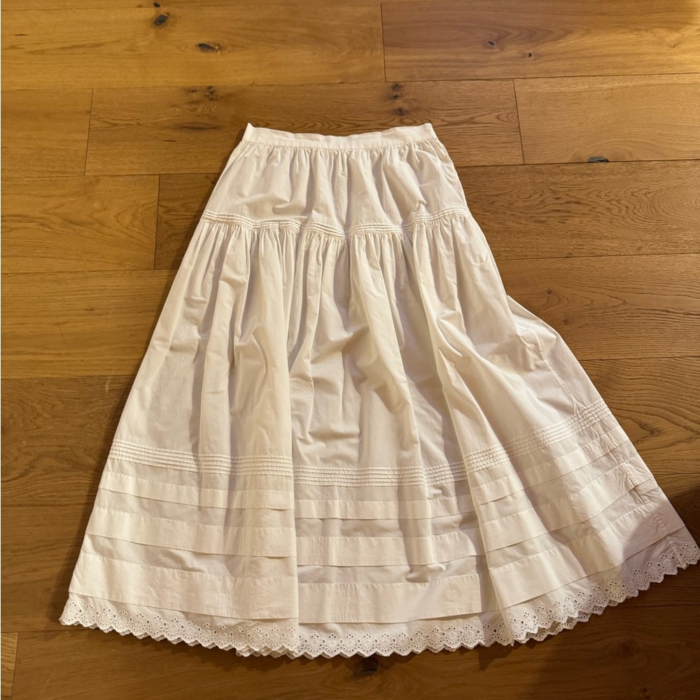 Doen White Tiered Cotton Midi Skirt